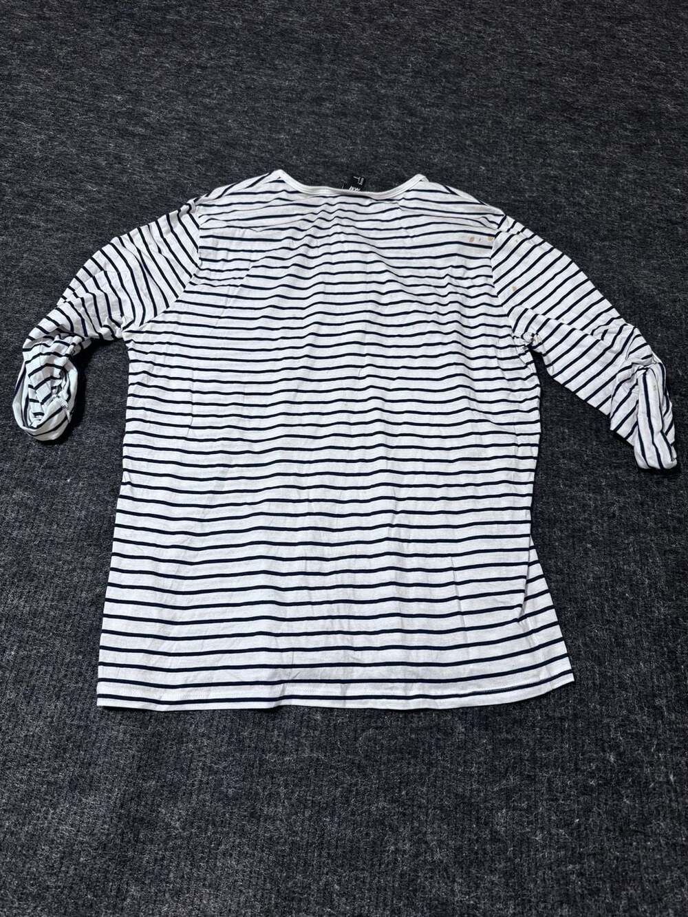 H&M Striped Henley Shirt Womens Size Large White Blue - Picture 9 of 10